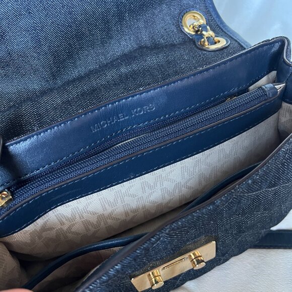 Quilted Denim Michael Kors Sloan Large Chain Shoulder Bag - Picture 8 of 10